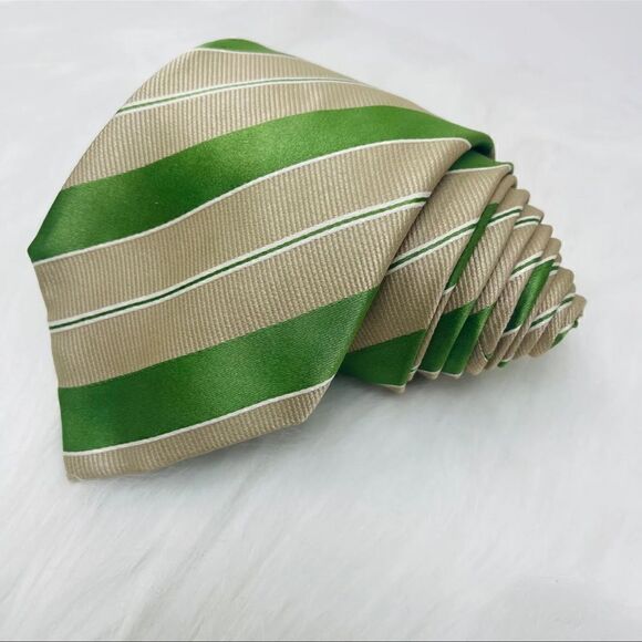 Banana Republic Mens Tan Green & White Striped Necktie - Picture 4 of 9